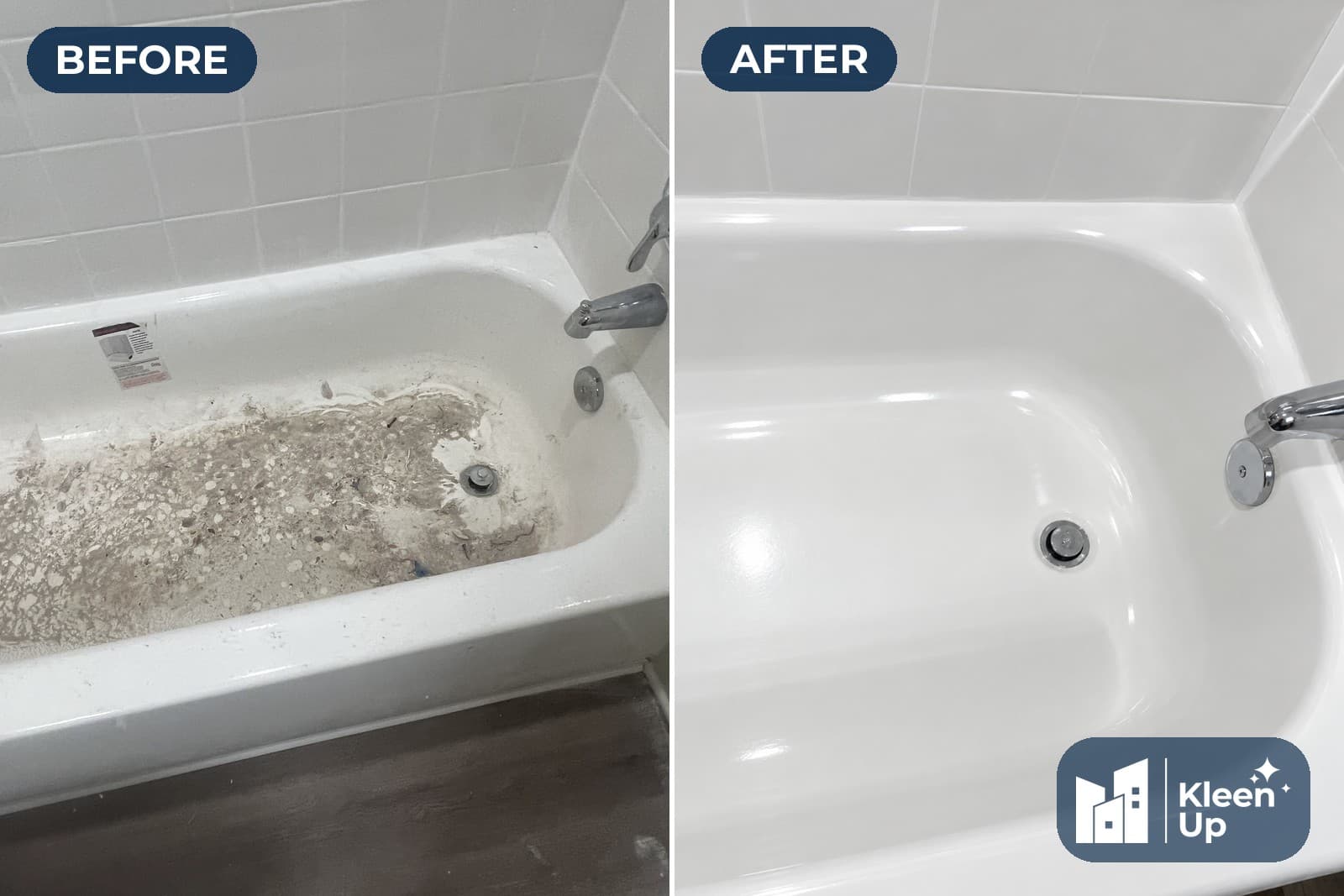 Bathtub before and after post-construction cleaning